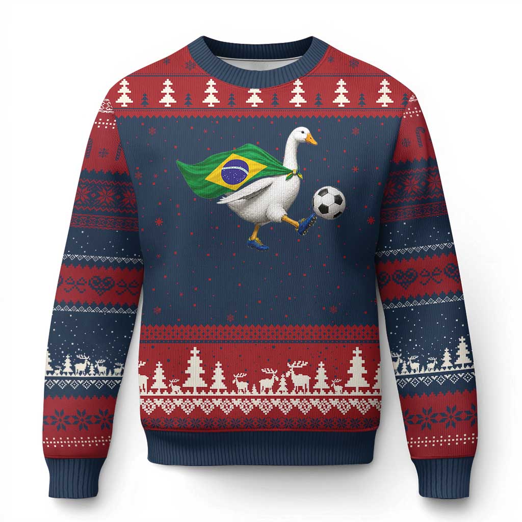 Brazil Soccer Goose Ugly Christmas Sweater Brazilian Flag Patriotic Football Fan Graphic