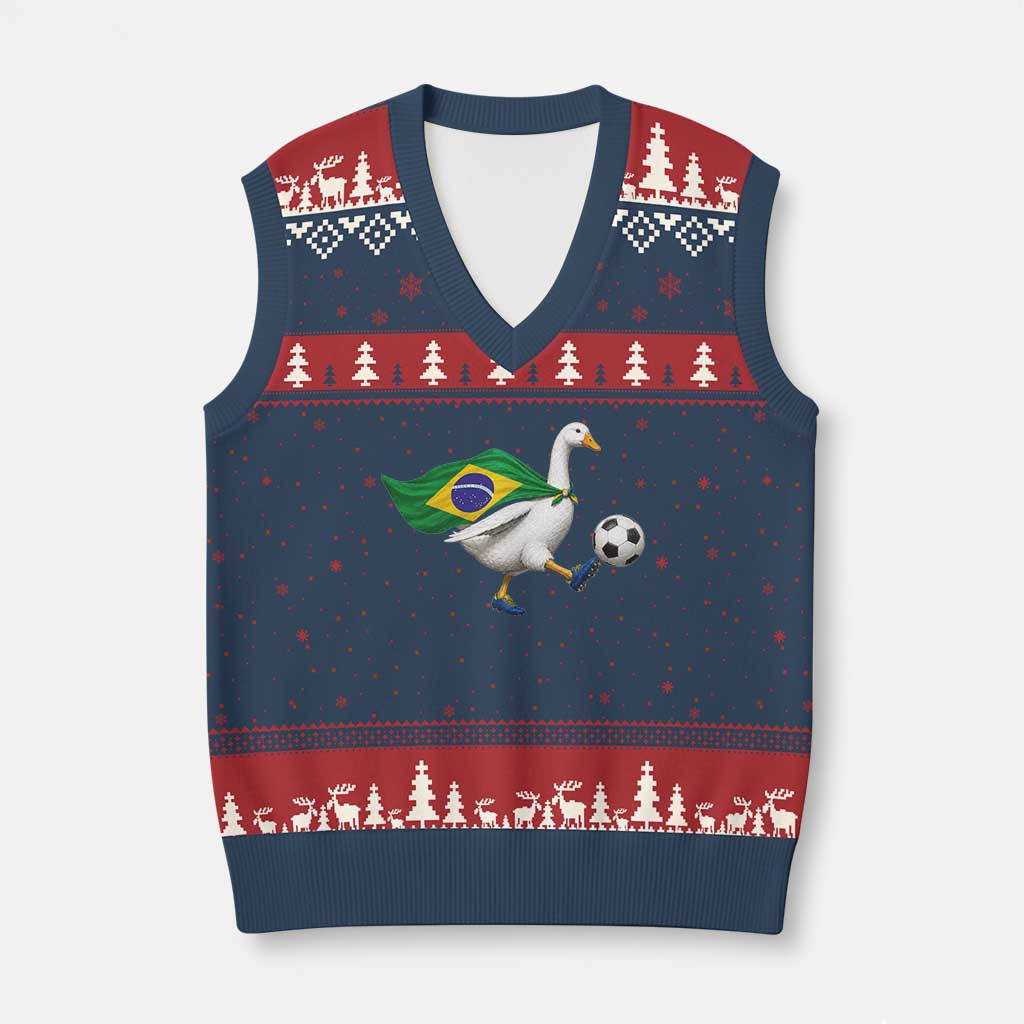 Brazil Soccer Goose V-Neck Knit Sweater Vest Brazilian Flag Patriotic Football Fan Graphic