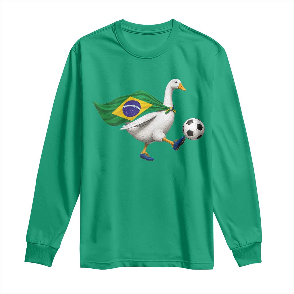 Brazil Soccer Goose Long Sleeve Shirt Brazilian Flag Patriotic Football Fan Graphic