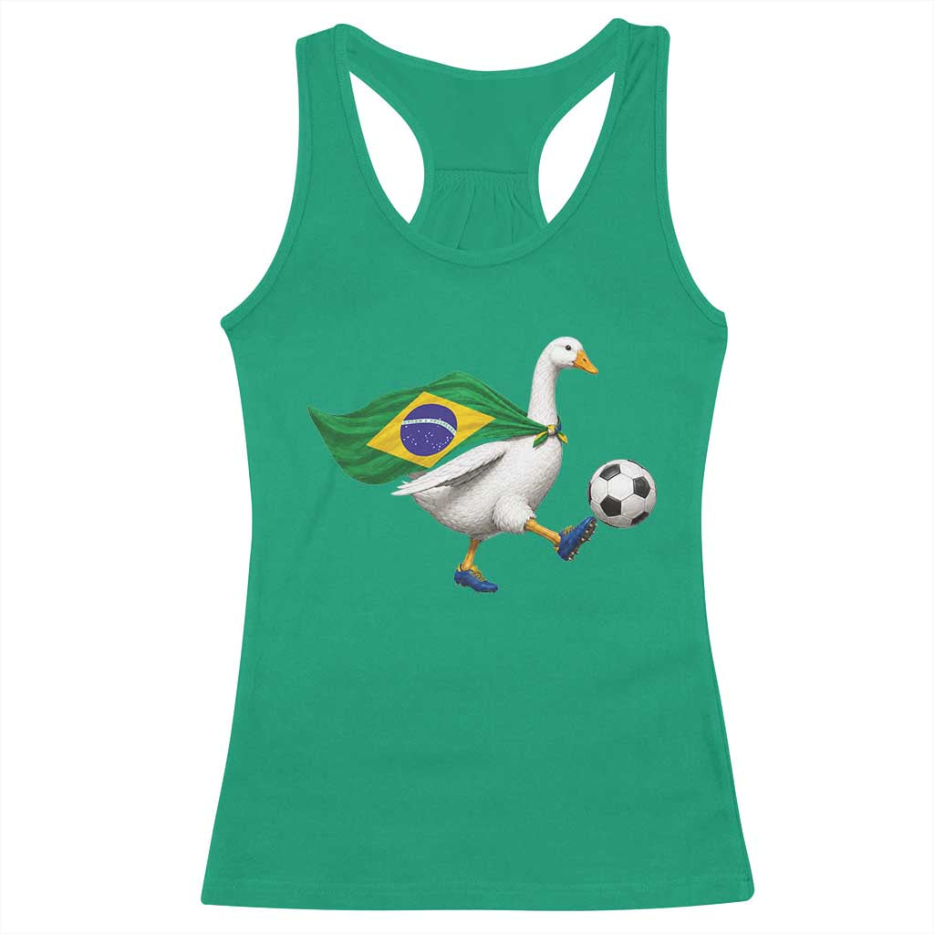 Brazil Soccer Goose Racerback Tank Top Brazilian Flag Patriotic Football Fan Graphic
