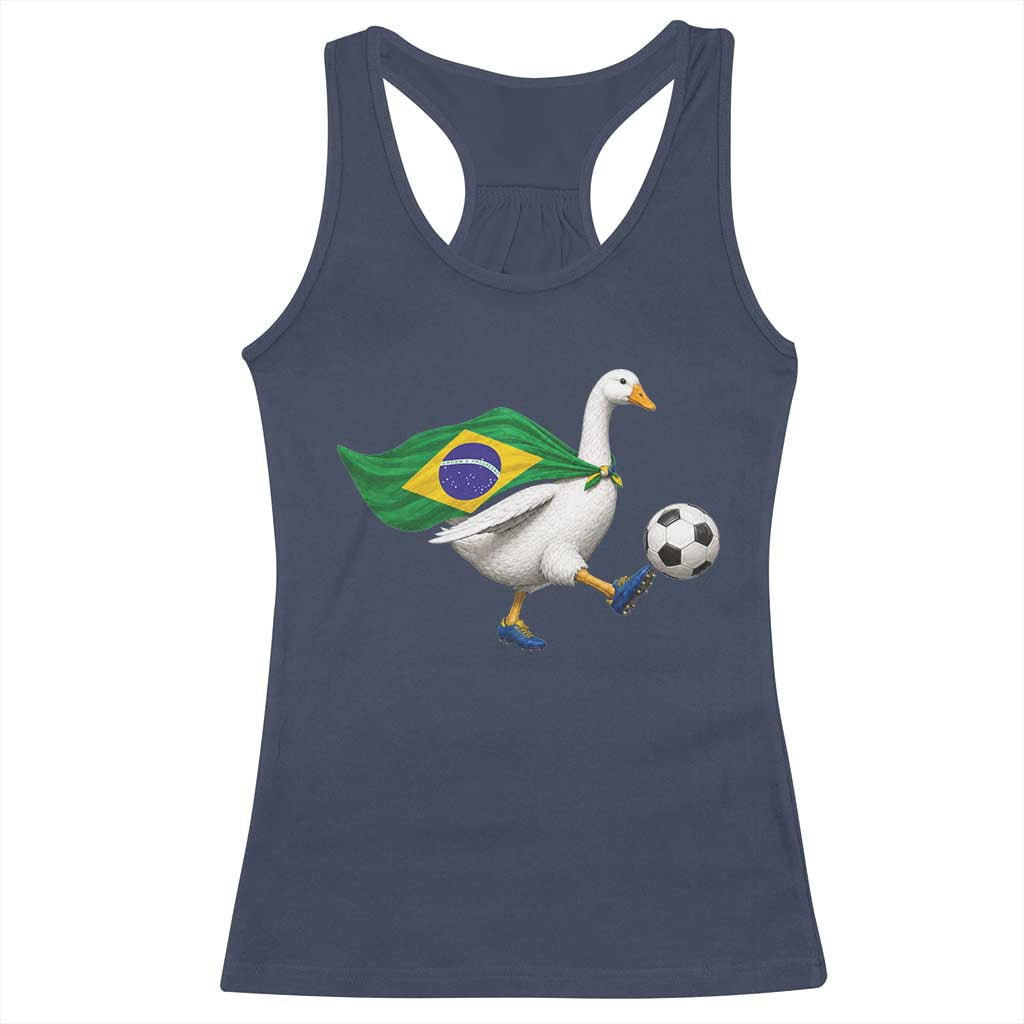 Brazil Soccer Goose Racerback Tank Top Brazilian Flag Patriotic Football Fan Graphic
