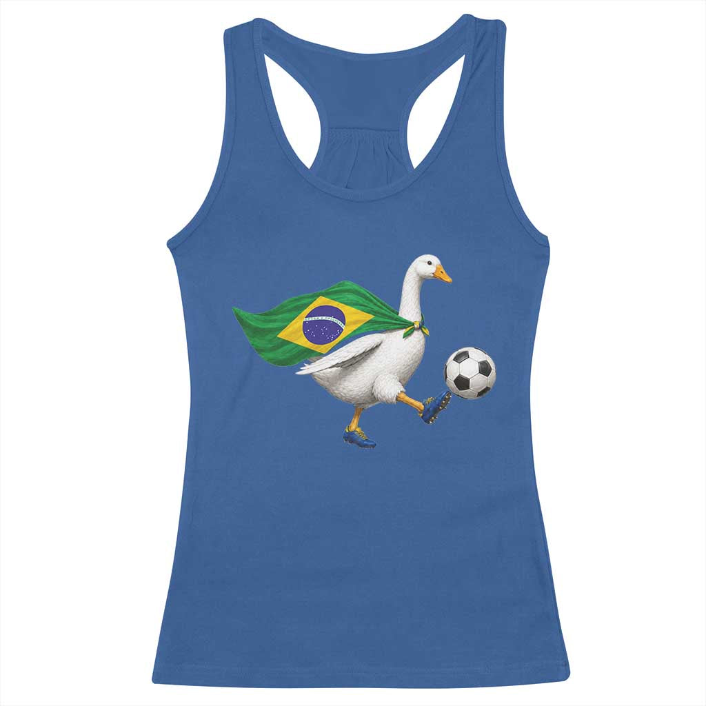 Brazil Soccer Goose Racerback Tank Top Brazilian Flag Patriotic Football Fan Graphic