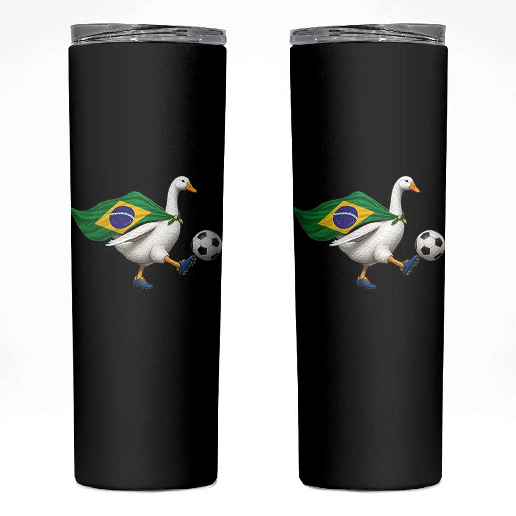 Brazil Soccer Goose Skinny Tumbler Brazilian Flag Patriotic Football Fan Graphic