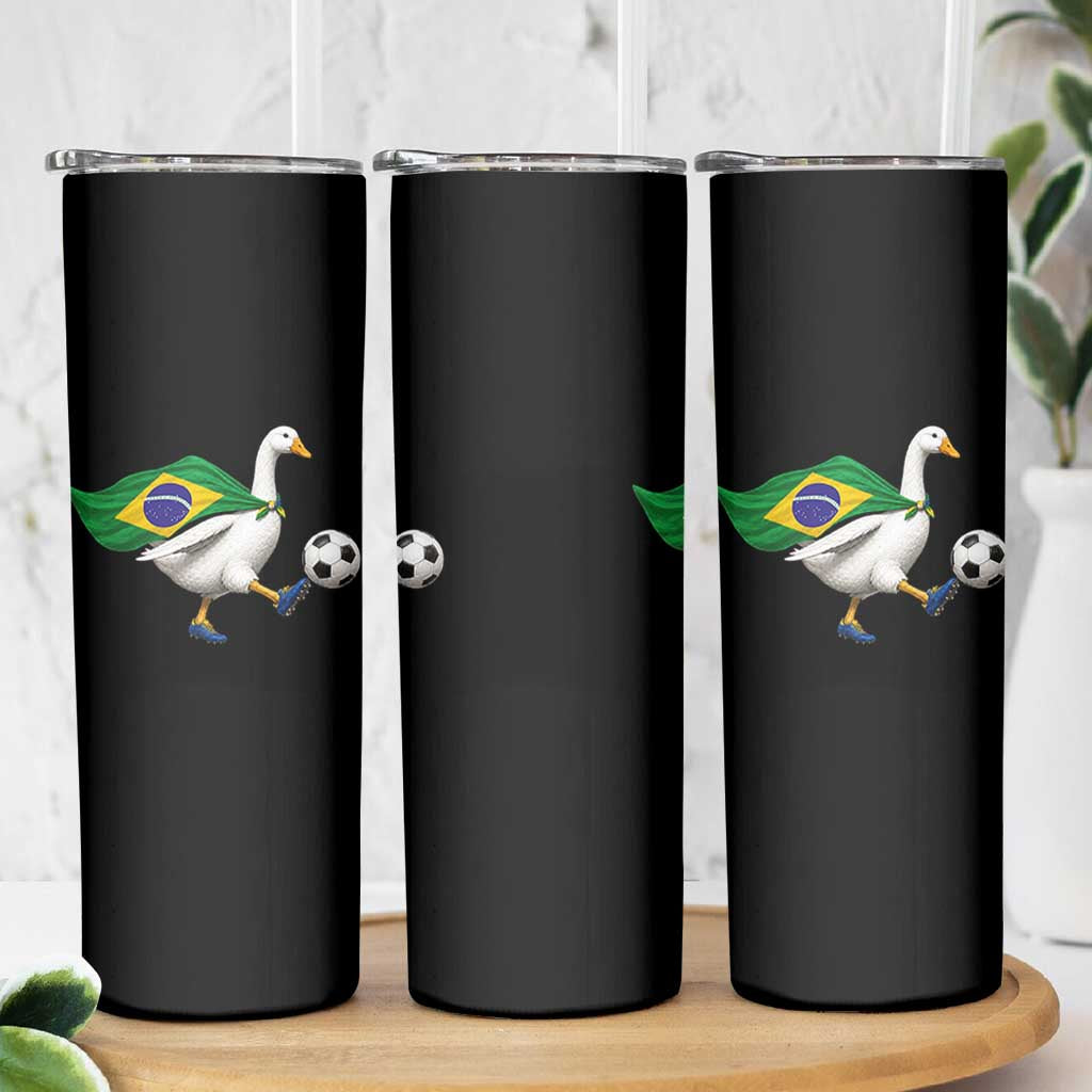 Brazil Soccer Goose Skinny Tumbler Brazilian Flag Patriotic Football Fan Graphic