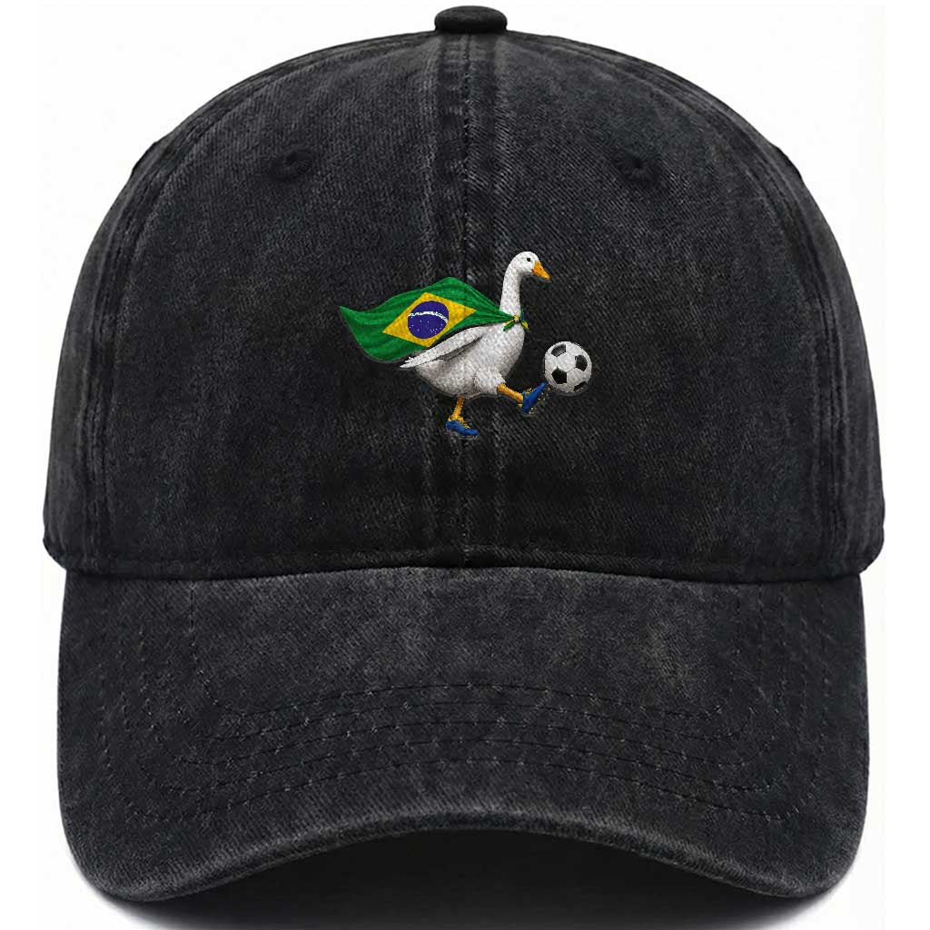 Brazil Soccer Goose Washed Cotton Baseball Cap Brazilian Flag Patriotic Football Fan Graphic