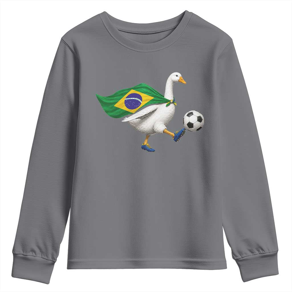 Brazil Soccer Goose Youth Sweatshirt Brazilian Flag Patriotic Football Fan Graphic