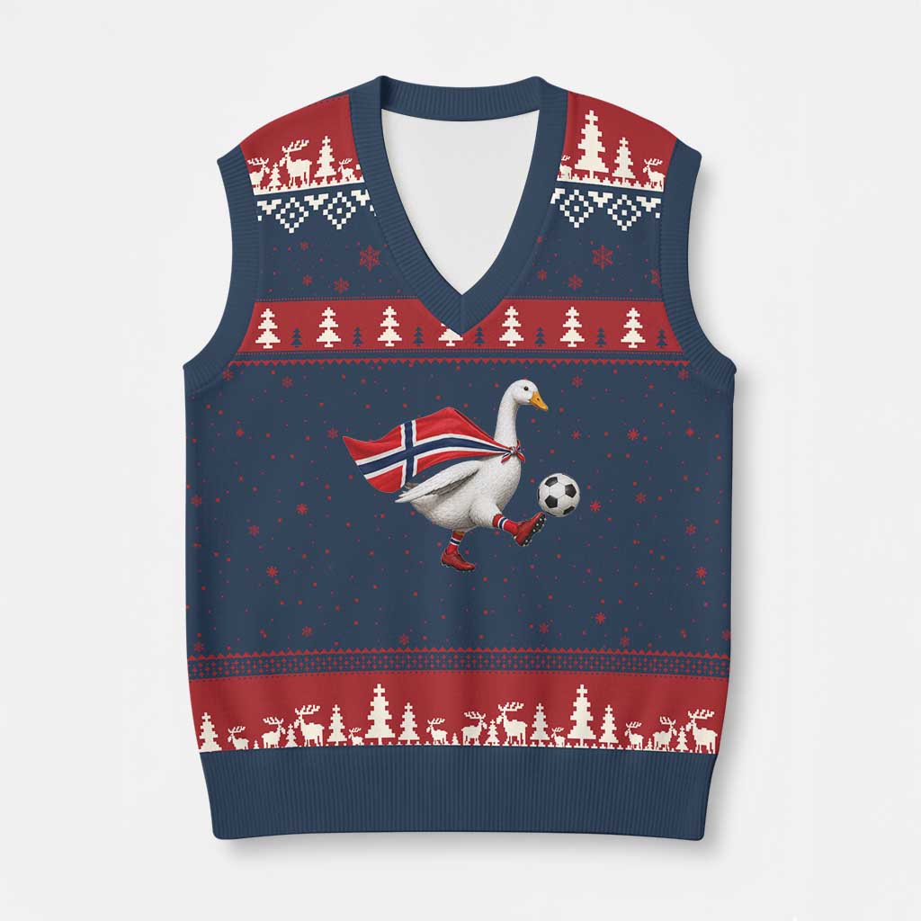 Norway Soccer Goose V-Neck Knit Sweater Vest Norwegian Flag Patriotic Football Fan Graphic