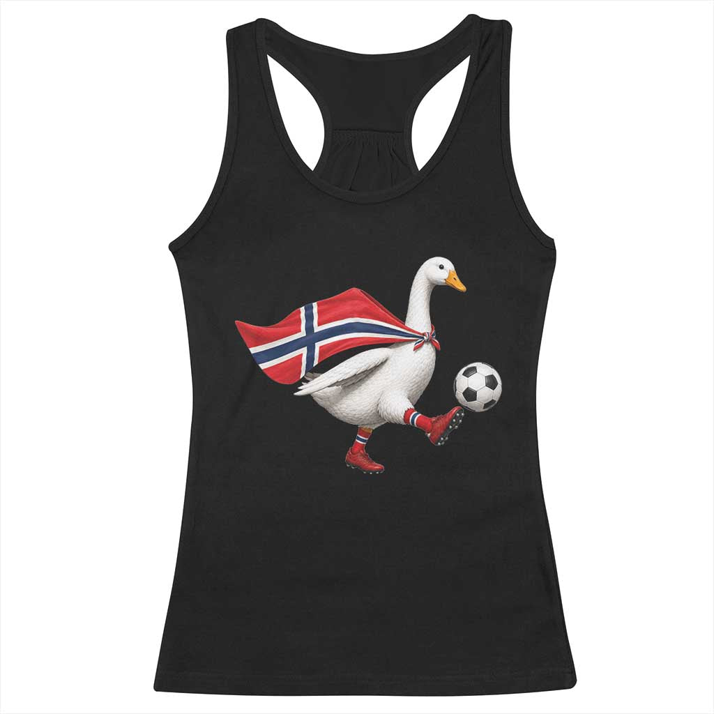 Norway Soccer Goose Racerback Tank Top Norwegian Flag Patriotic Football Fan Graphic