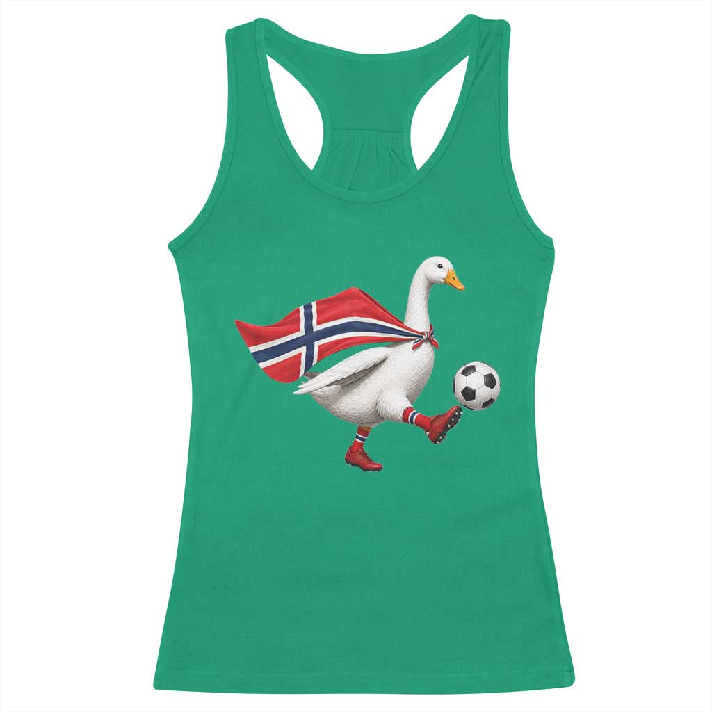 Norway Soccer Goose Racerback Tank Top Norwegian Flag Patriotic Football Fan Graphic
