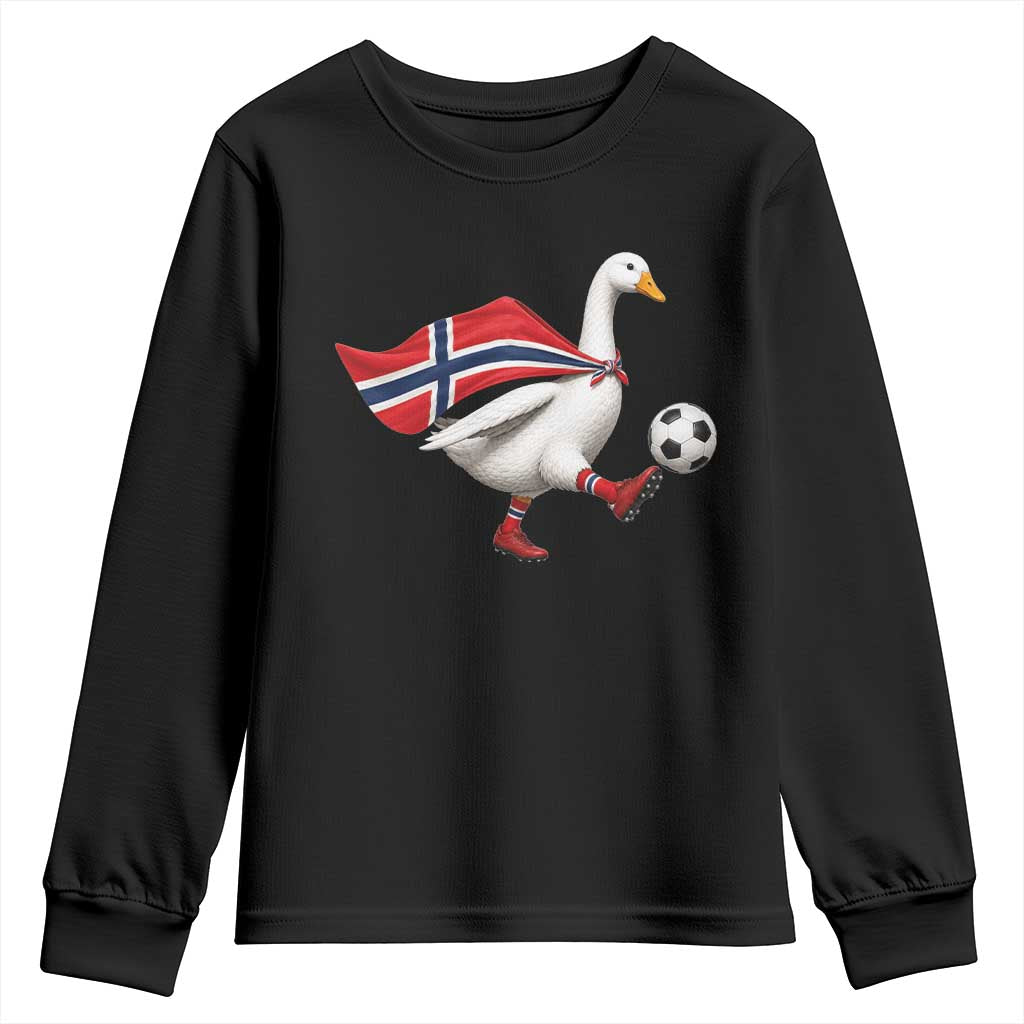 Norway Soccer Goose Youth Sweatshirt Norwegian Flag Patriotic Football Fan Graphic