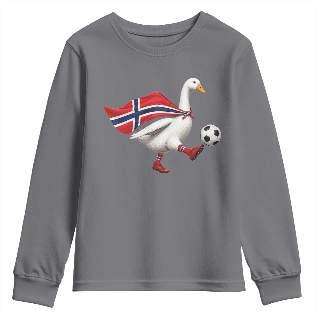 Norway Soccer Goose Youth Sweatshirt Norwegian Flag Patriotic Football Fan Graphic