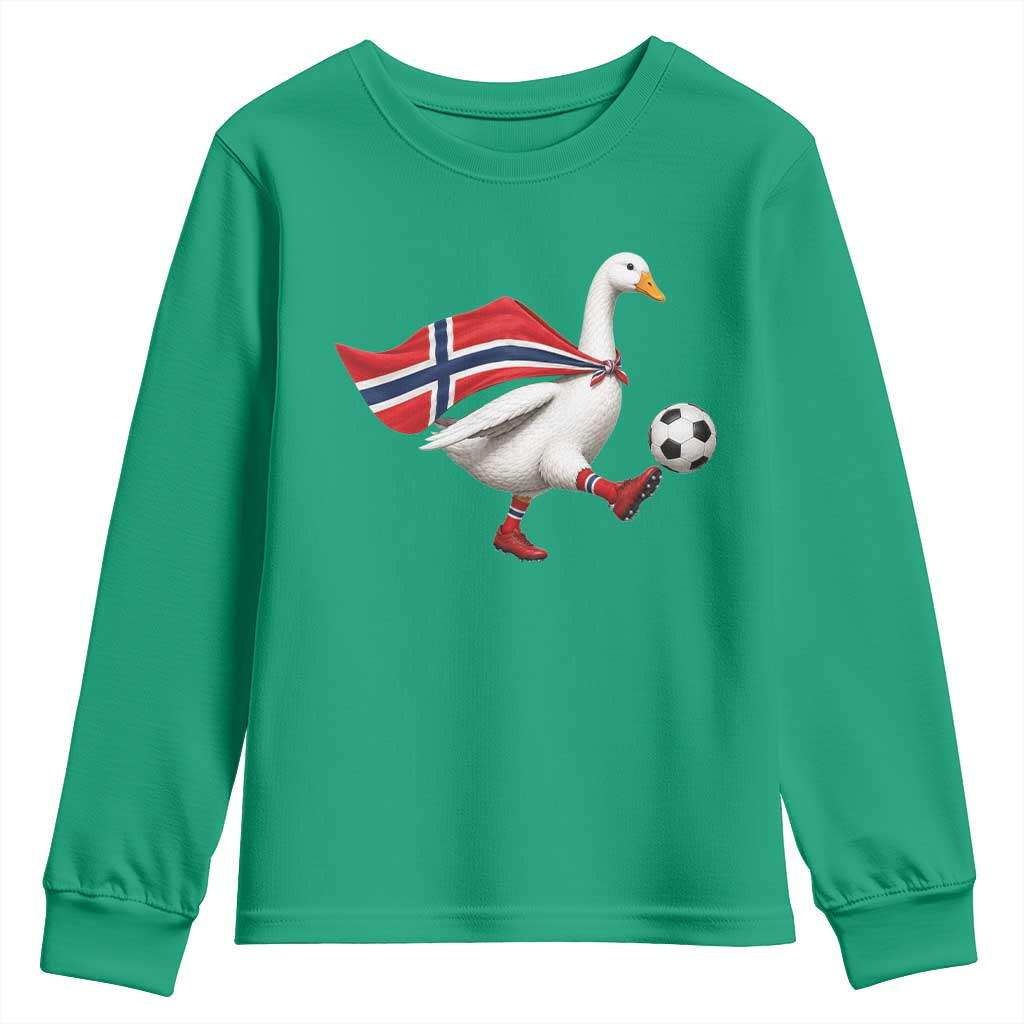 Norway Soccer Goose Youth Sweatshirt Norwegian Flag Patriotic Football Fan Graphic