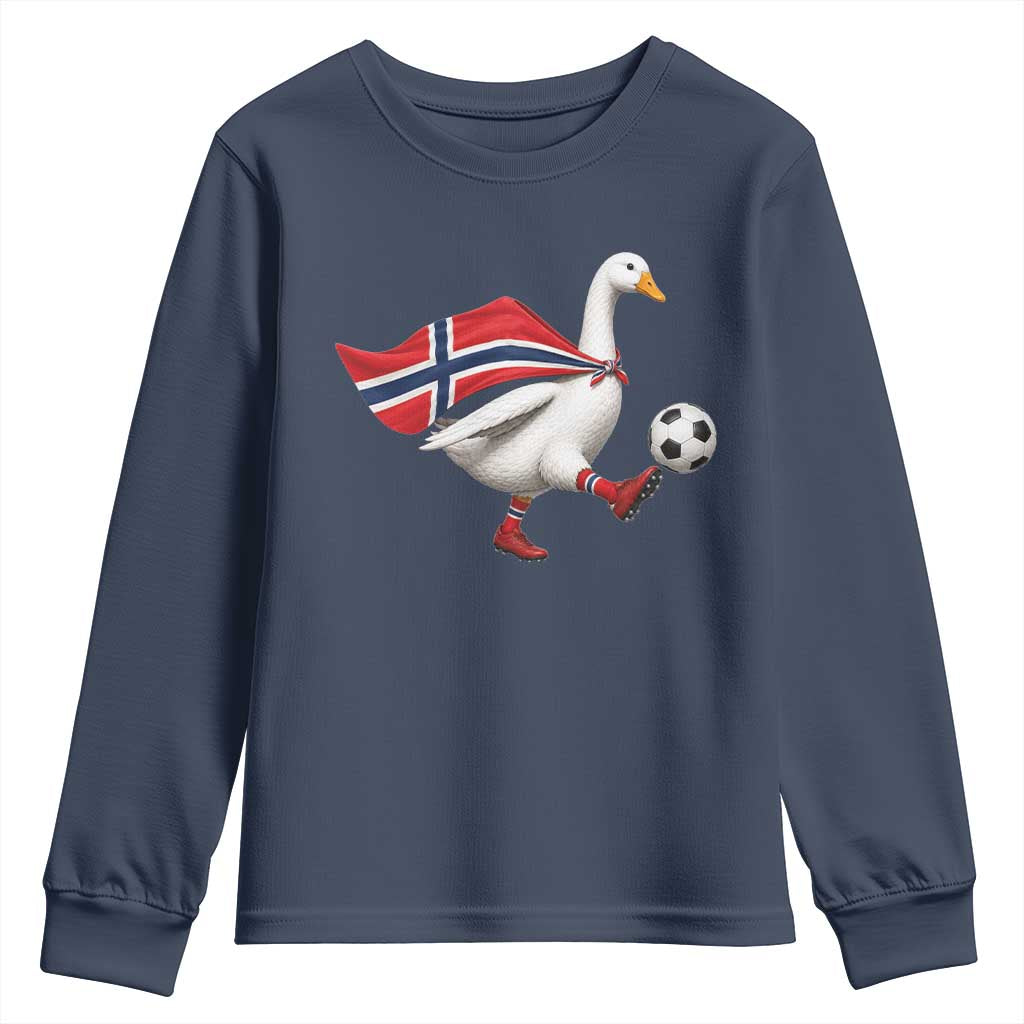 Norway Soccer Goose Youth Sweatshirt Norwegian Flag Patriotic Football Fan Graphic