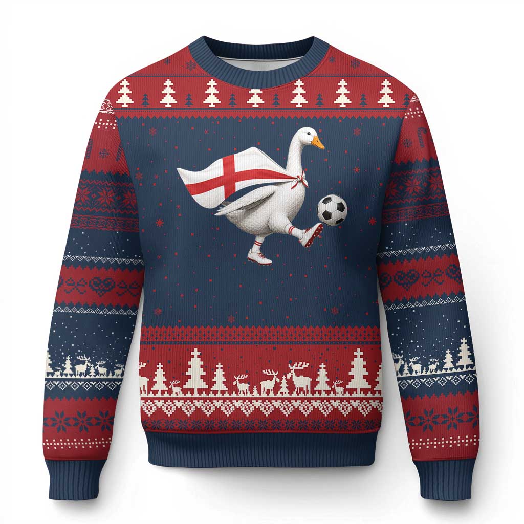 England Soccer Goose Ugly Christmas Sweater Patriotic Football Fan Graphic England Flag