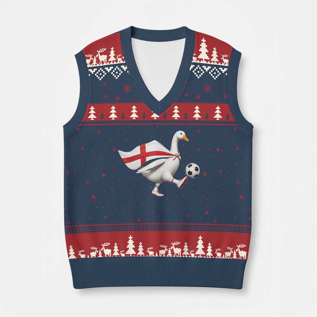 England Soccer Goose V-Neck Knit Sweater Vest Patriotic Football Fan Graphic England Flag