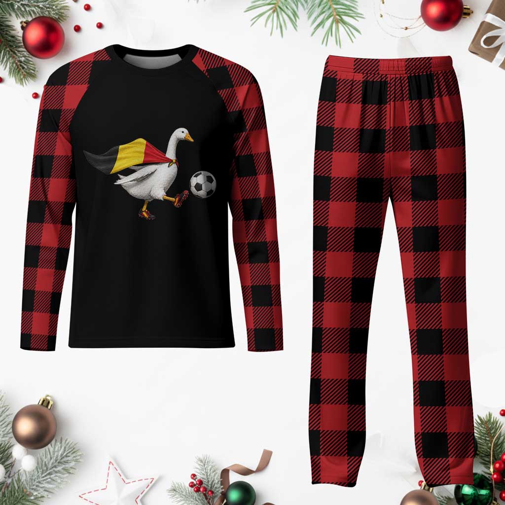 Belgium Soccer Goose Plaid Pajama Set Belgian Flag Patriotic Football Fan Graphic