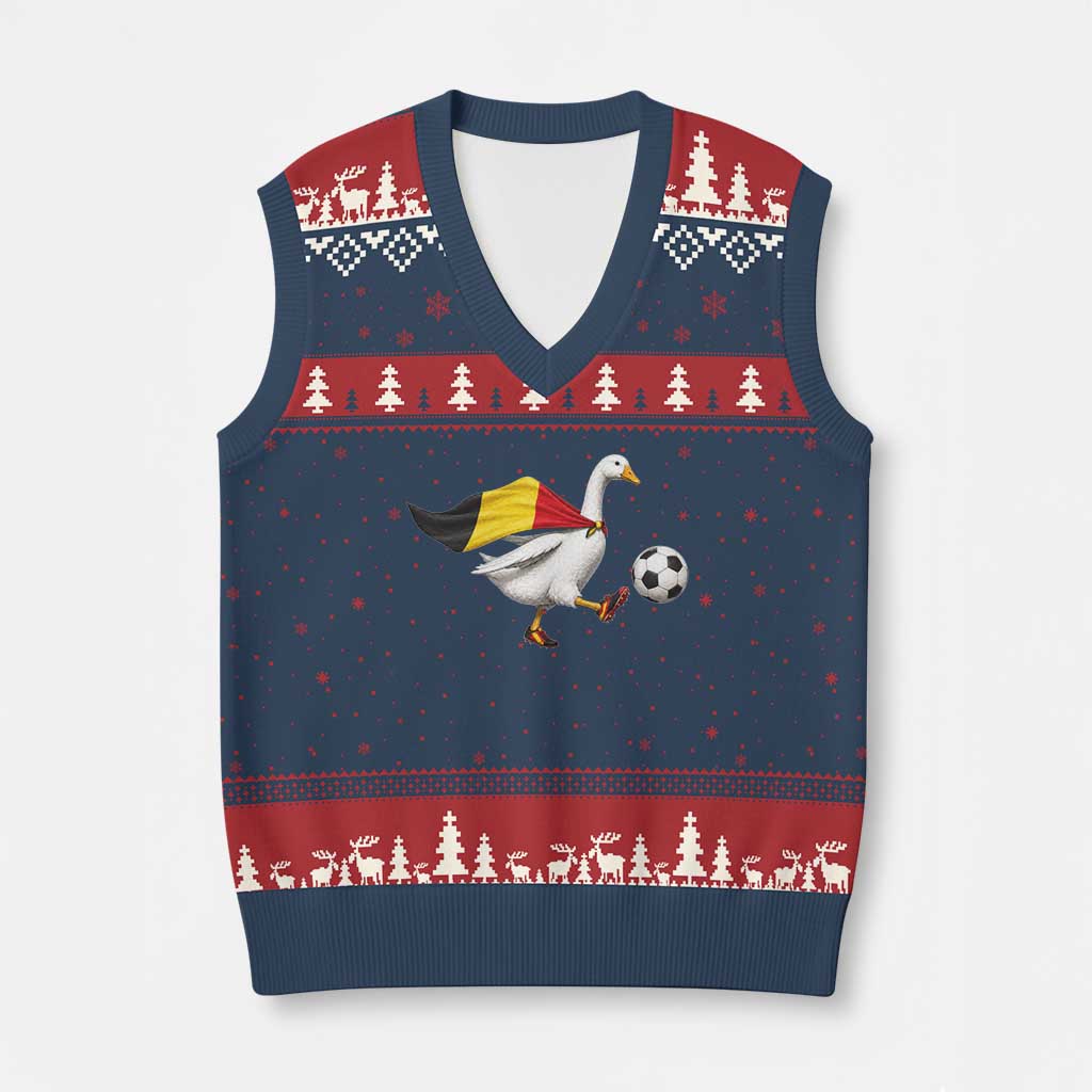Belgium Soccer Goose V-Neck Knit Sweater Vest Belgian Flag Patriotic Football Fan Graphic