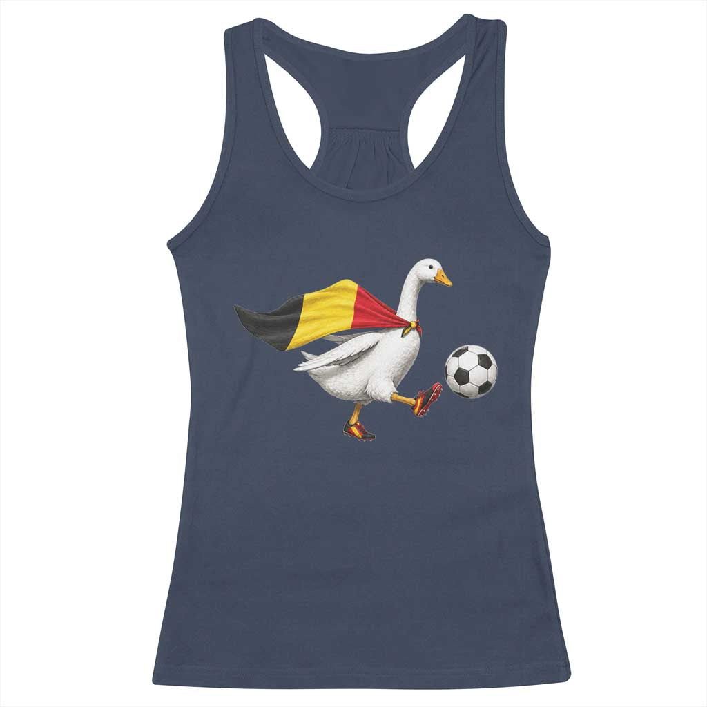 Belgium Soccer Goose Racerback Tank Top Belgian Flag Patriotic Football Fan Graphic