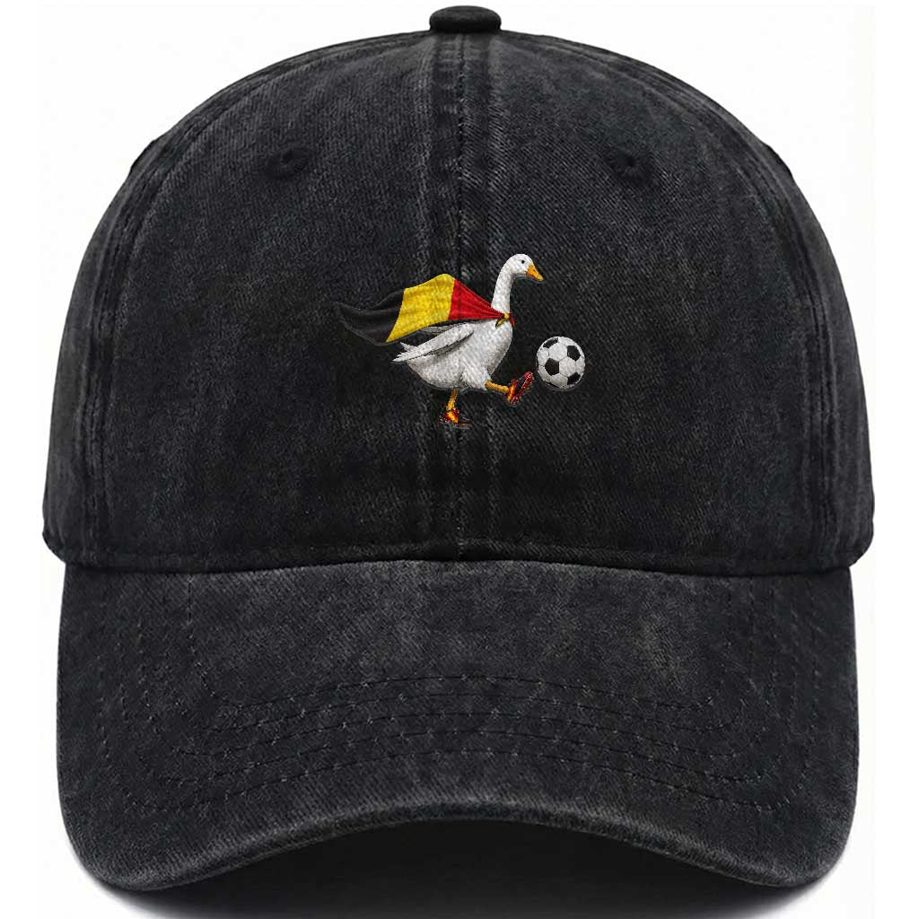Belgium Soccer Goose Washed Cotton Baseball Cap Belgian Flag Patriotic Football Fan Graphic