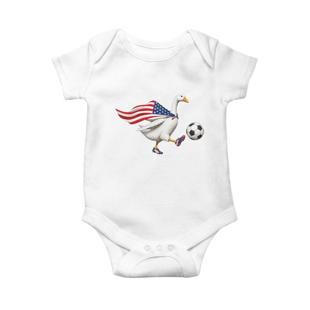 USA Soccer Goose Baby Onesie American Flag Patriotic Football Fan Graphic