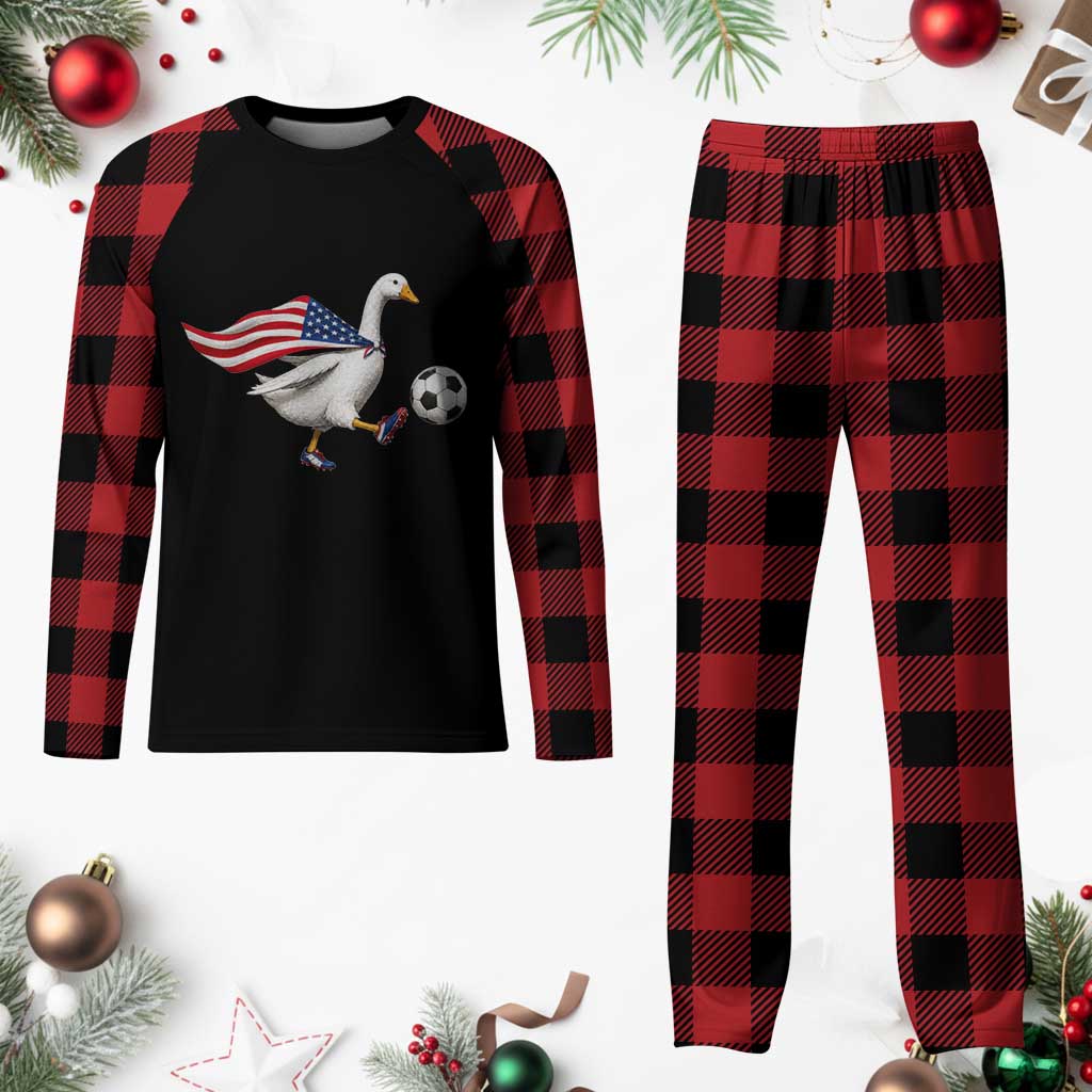 USA Soccer Goose Plaid Pajama Set American Flag Patriotic Football Fan Graphic
