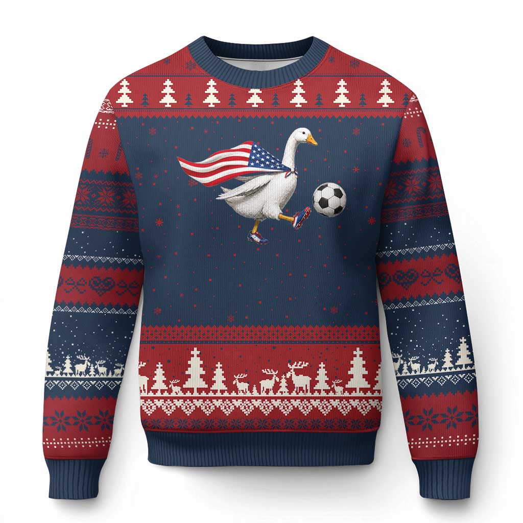 USA Soccer Goose Ugly Christmas Sweater American Flag Patriotic Football Fan Graphic