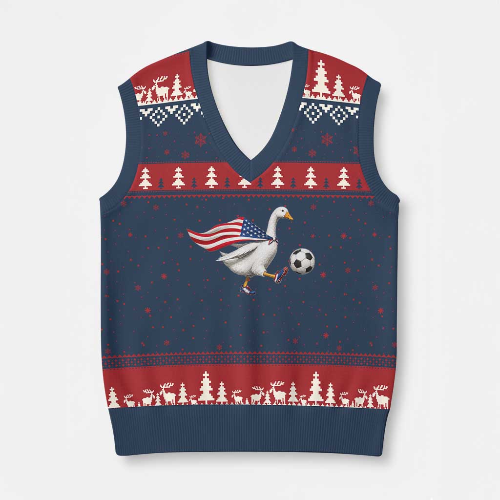 USA Soccer Goose V-Neck Knit Sweater Vest American Flag Patriotic Football Fan Graphic