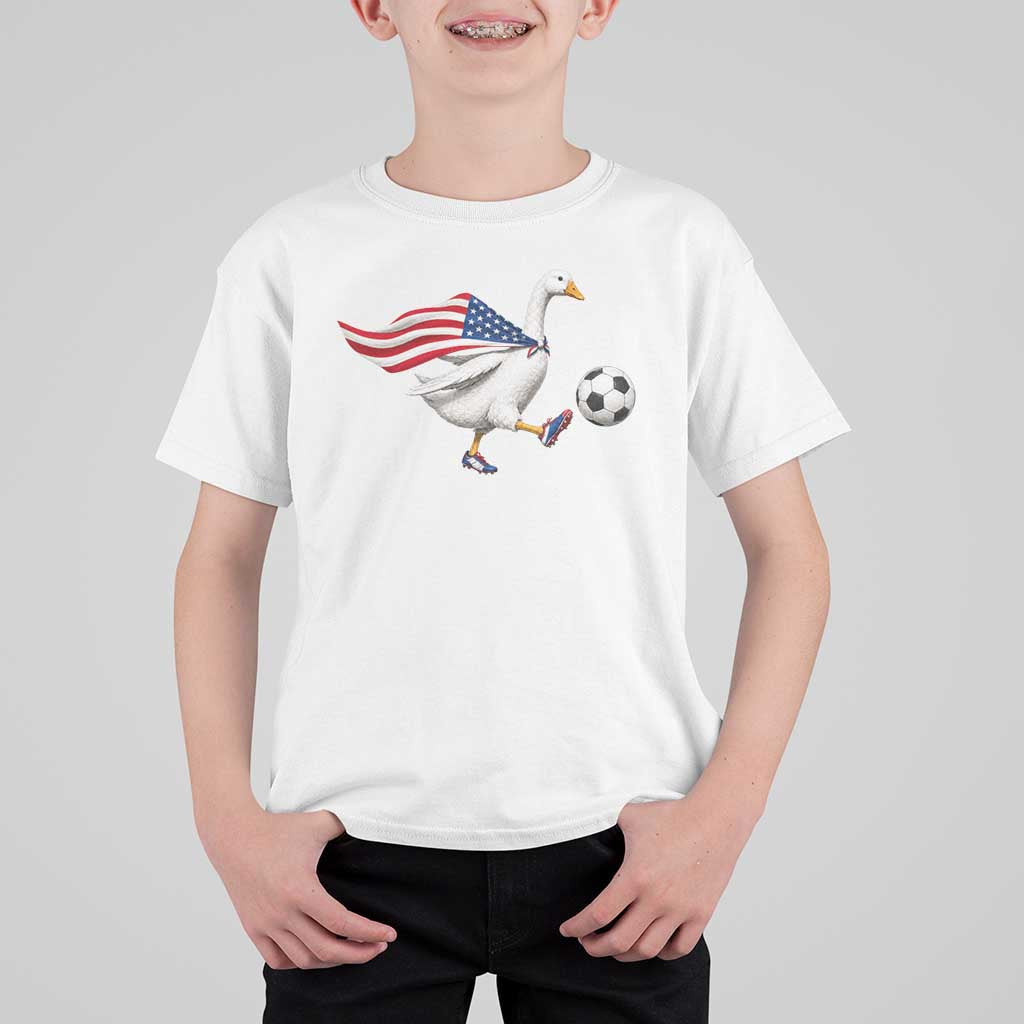USA Soccer Goose T Shirt For Kid American Flag Patriotic Football Fan Graphic