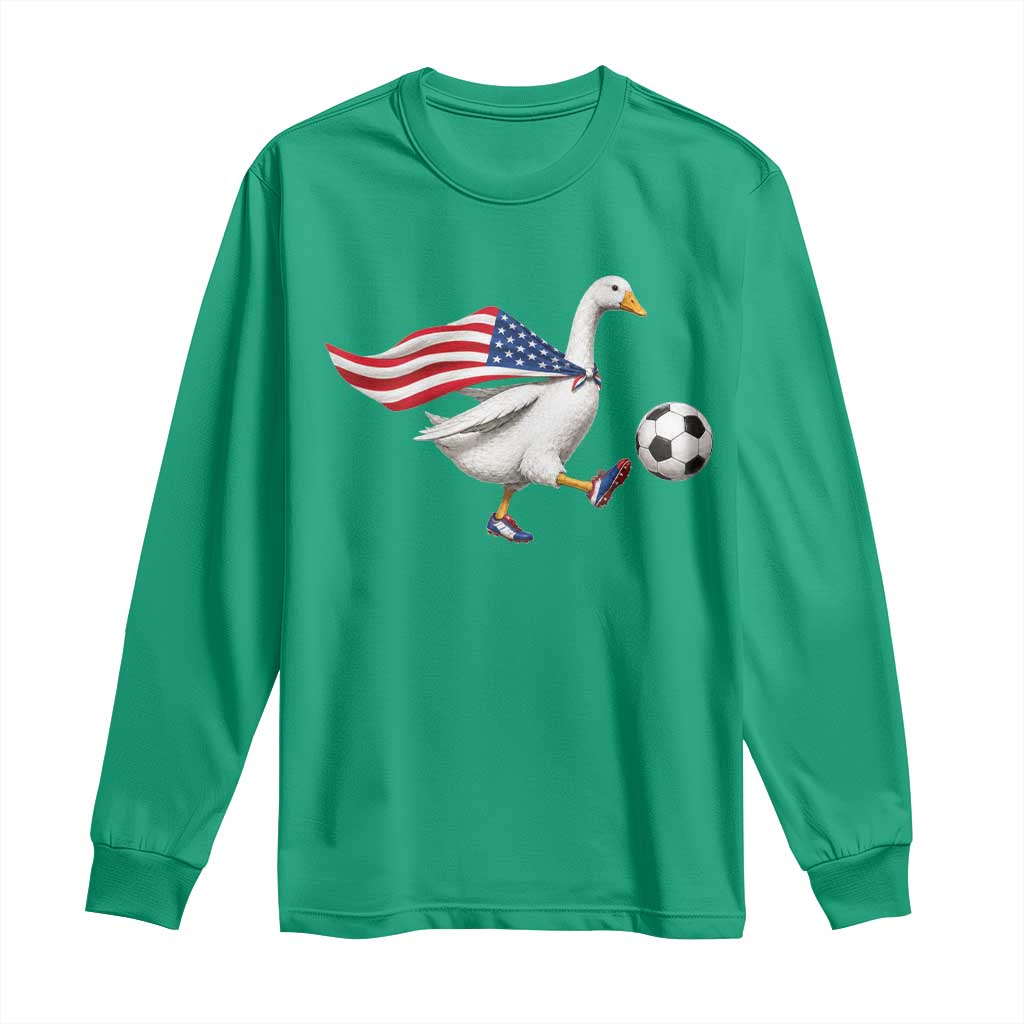 USA Soccer Goose Long Sleeve Shirt American Flag Patriotic Football Fan Graphic