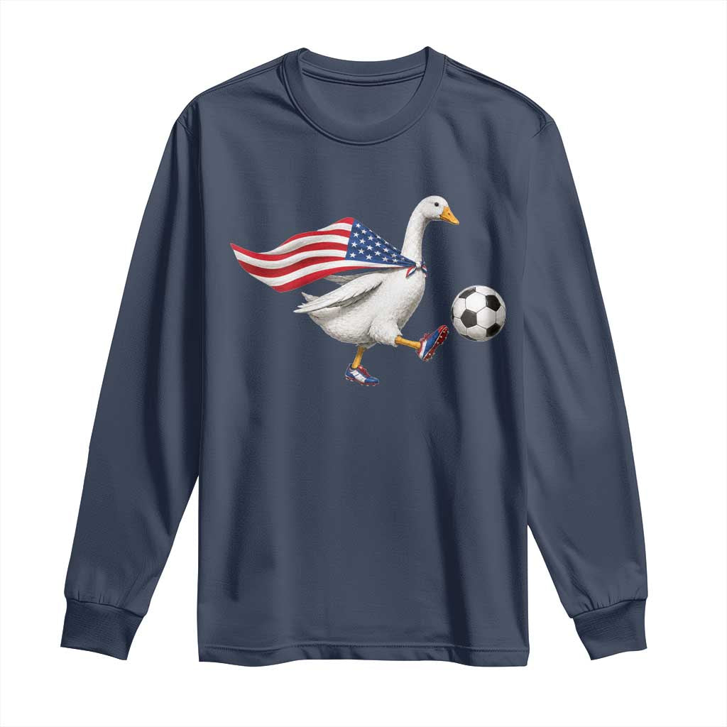 USA Soccer Goose Long Sleeve Shirt American Flag Patriotic Football Fan Graphic