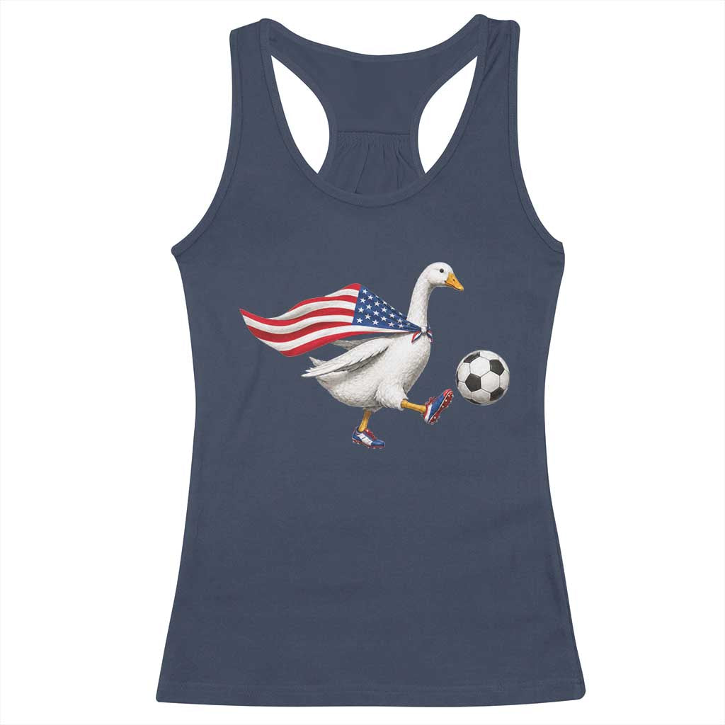 USA Soccer Goose Racerback Tank Top American Flag Patriotic Football Fan Graphic