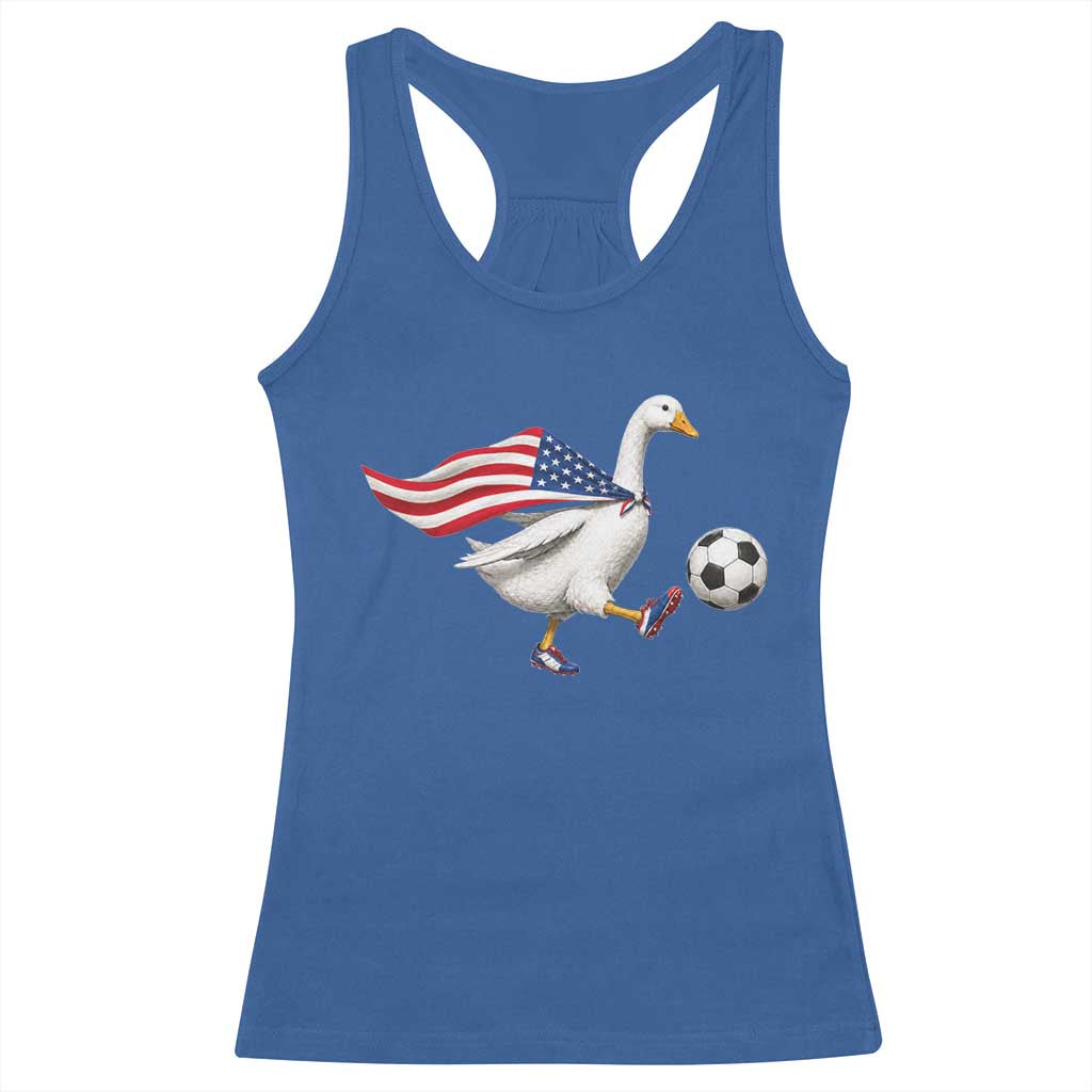 USA Soccer Goose Racerback Tank Top American Flag Patriotic Football Fan Graphic