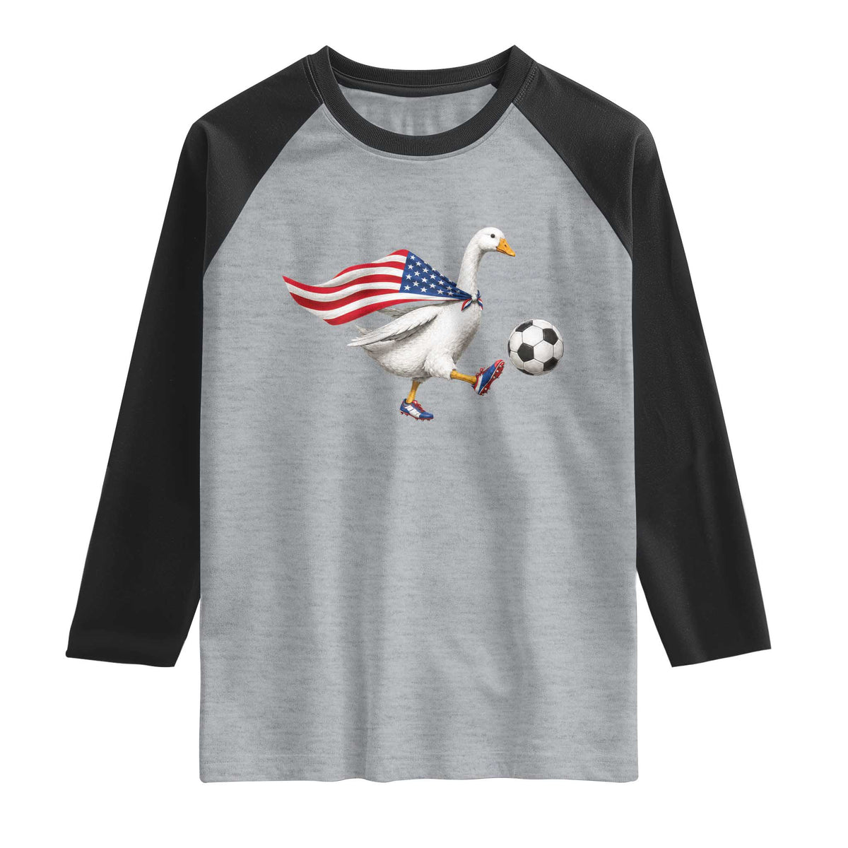 USA Soccer Goose Raglan Shirt American Flag Patriotic Football Fan Graphic