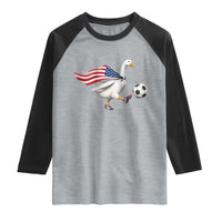 USA Soccer Goose Raglan Shirt American Flag Patriotic Football Fan Graphic