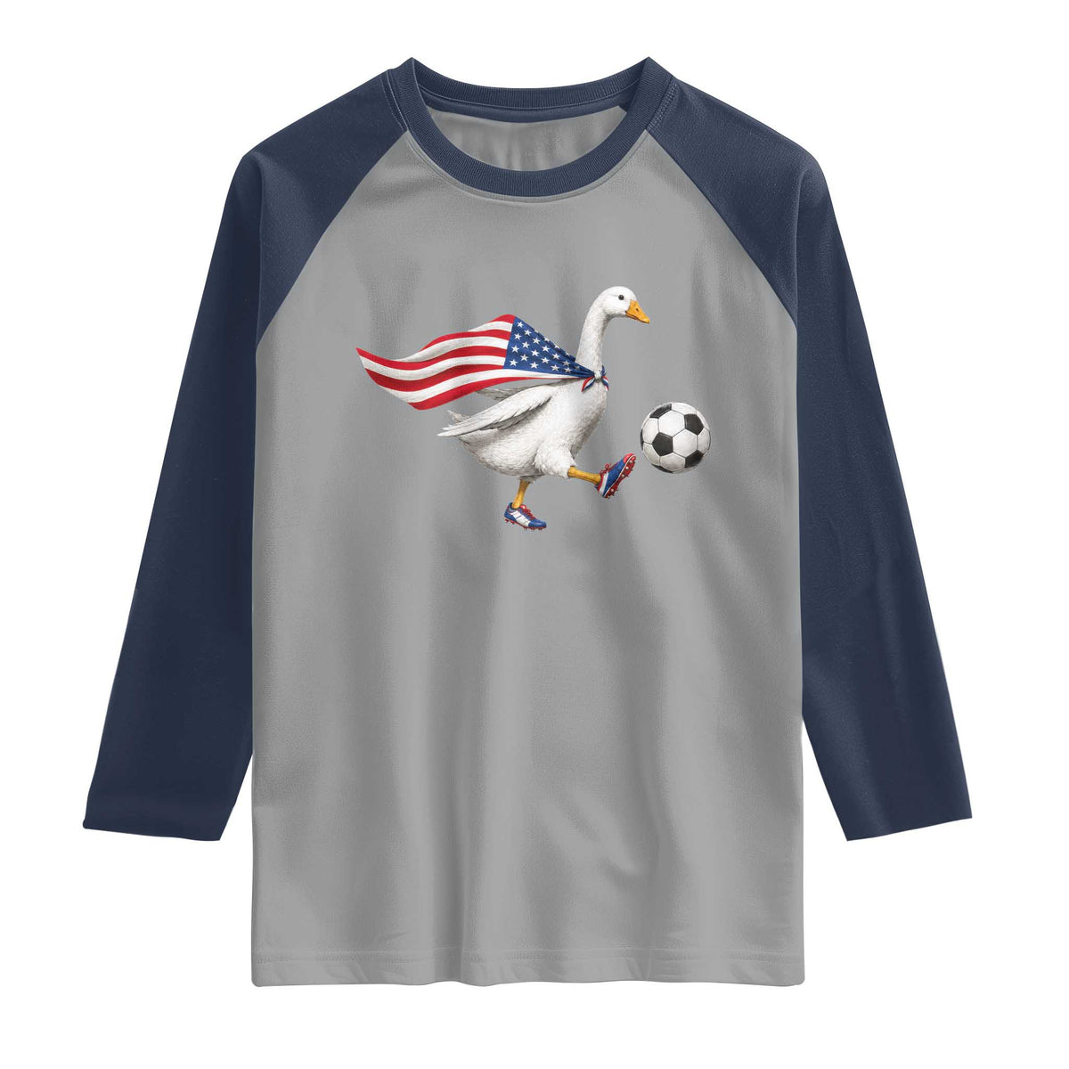 USA Soccer Goose Raglan Shirt American Flag Patriotic Football Fan Graphic