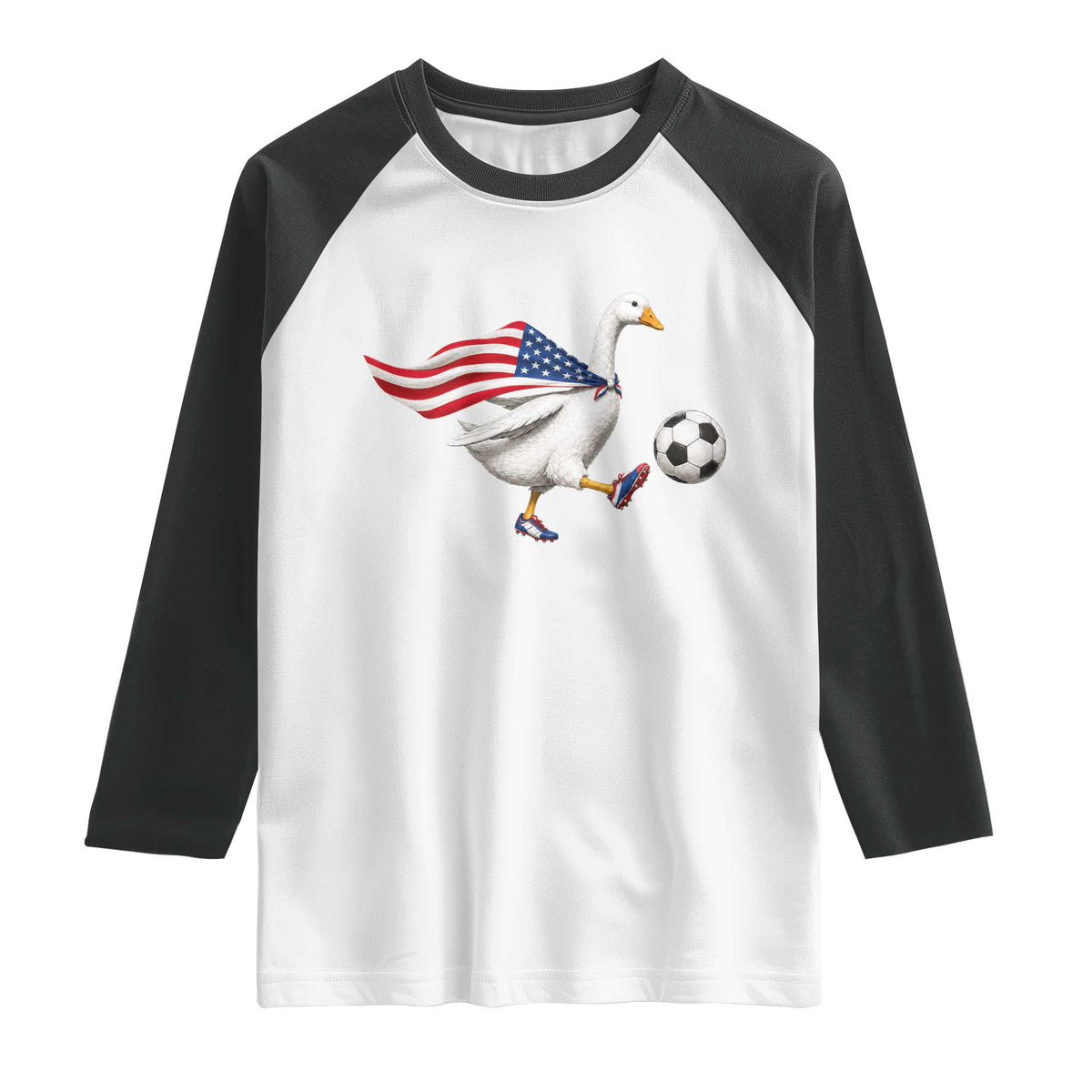 USA Soccer Goose Raglan Shirt American Flag Patriotic Football Fan Graphic