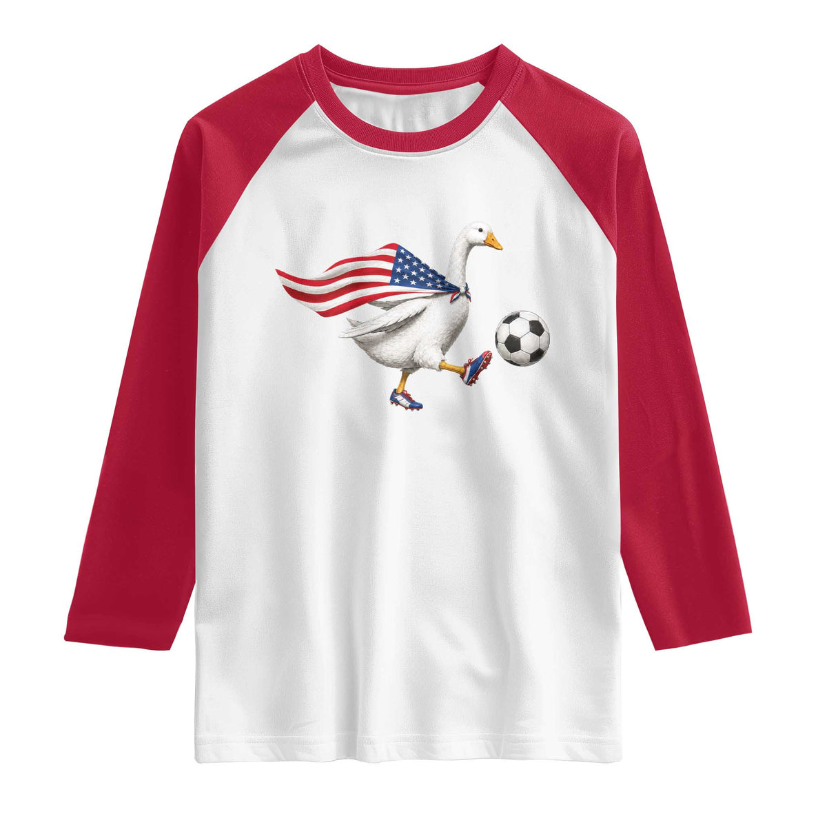 USA Soccer Goose Raglan Shirt American Flag Patriotic Football Fan Graphic