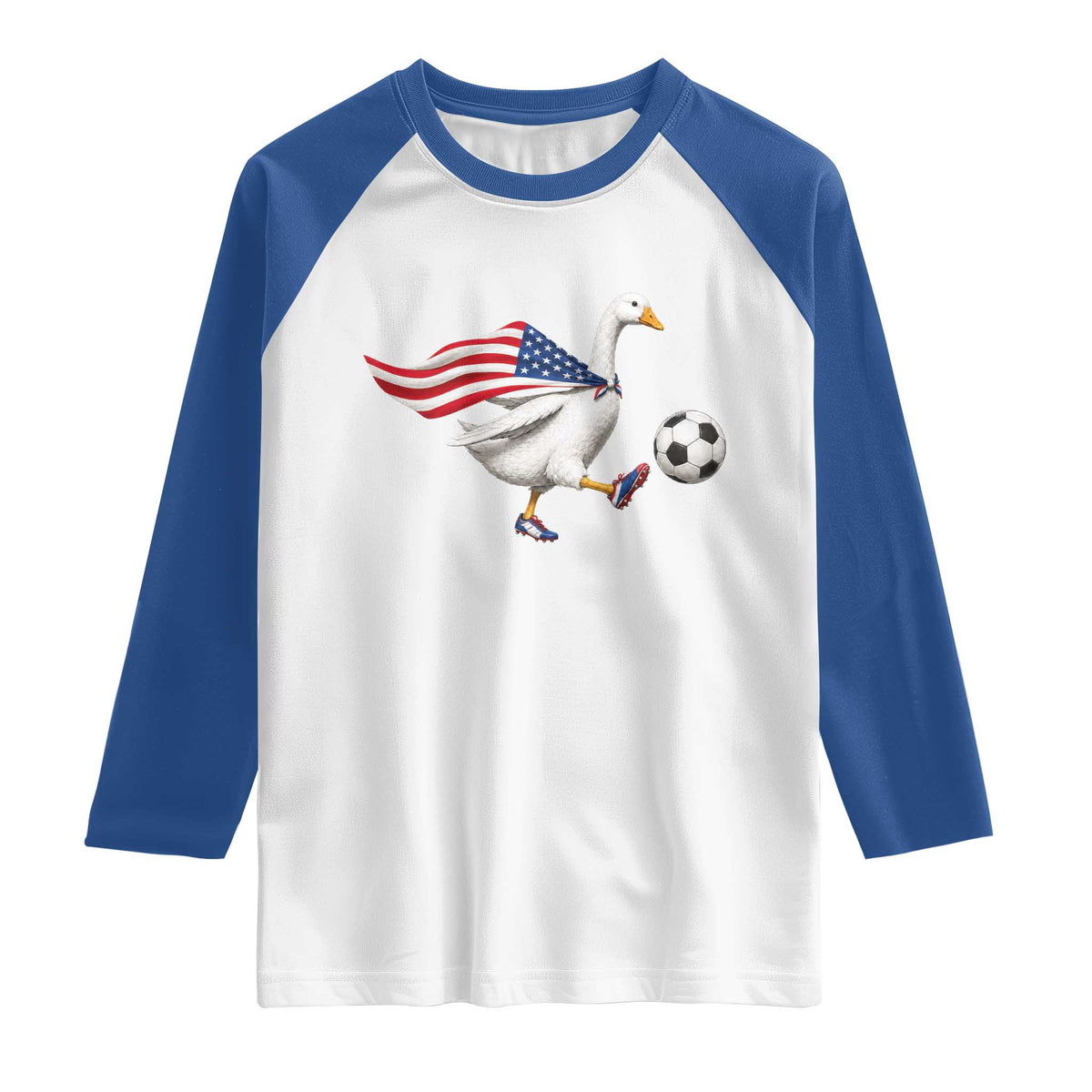 USA Soccer Goose Raglan Shirt American Flag Patriotic Football Fan Graphic