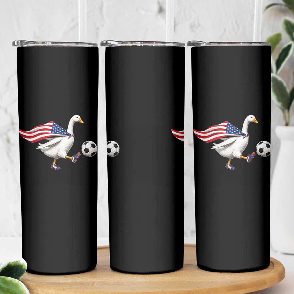 USA Soccer Goose Skinny Tumbler American Flag Patriotic Football Fan Graphic