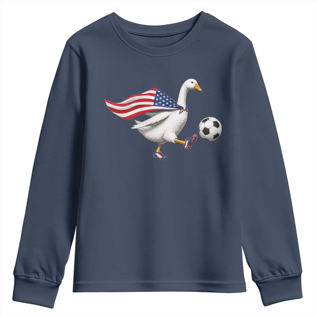 USA Soccer Goose Youth Sweatshirt American Flag Patriotic Football Fan Graphic