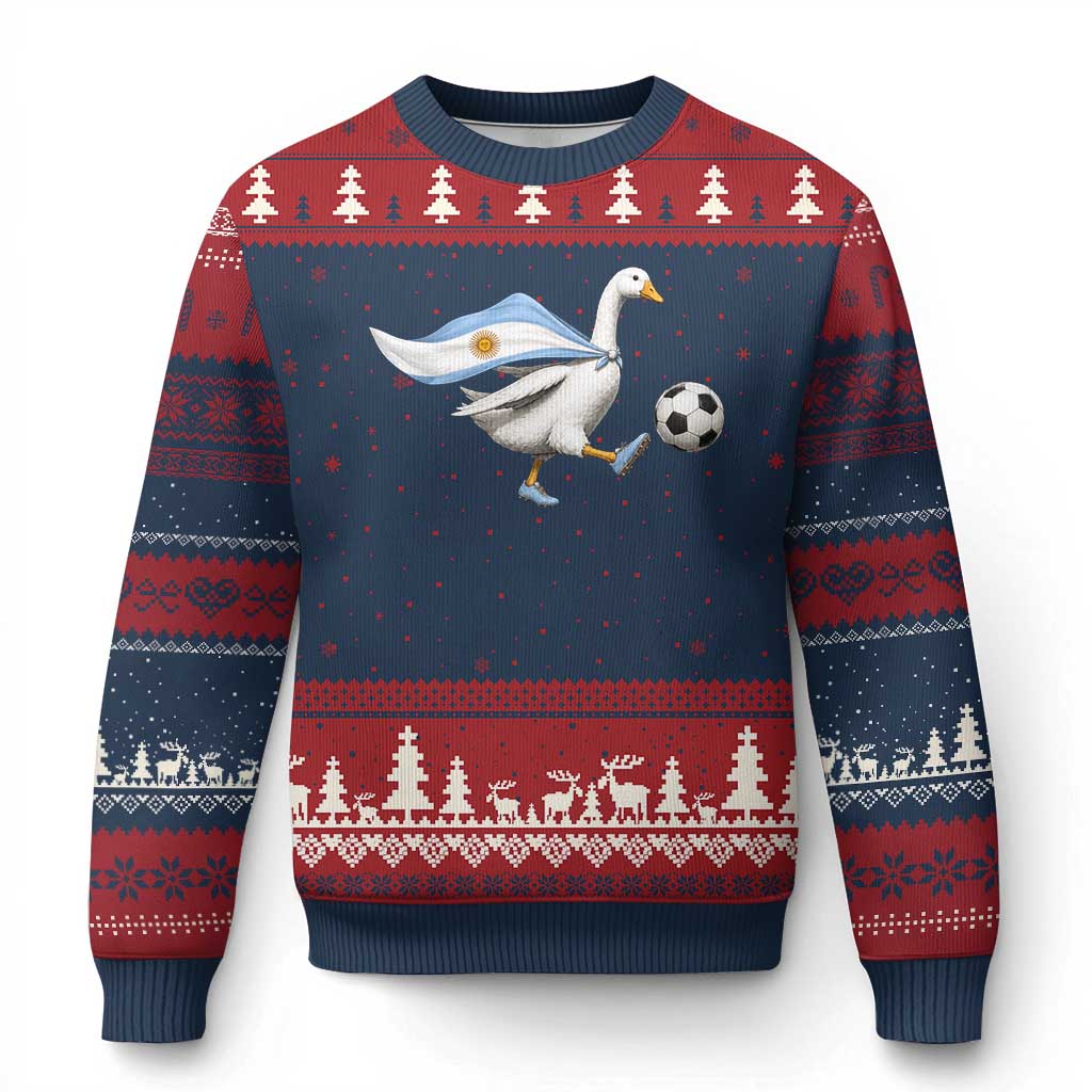 Argentina Soccer Goose Ugly Christmas Sweater Argentine Flag Patriotic Football Fan Graphic