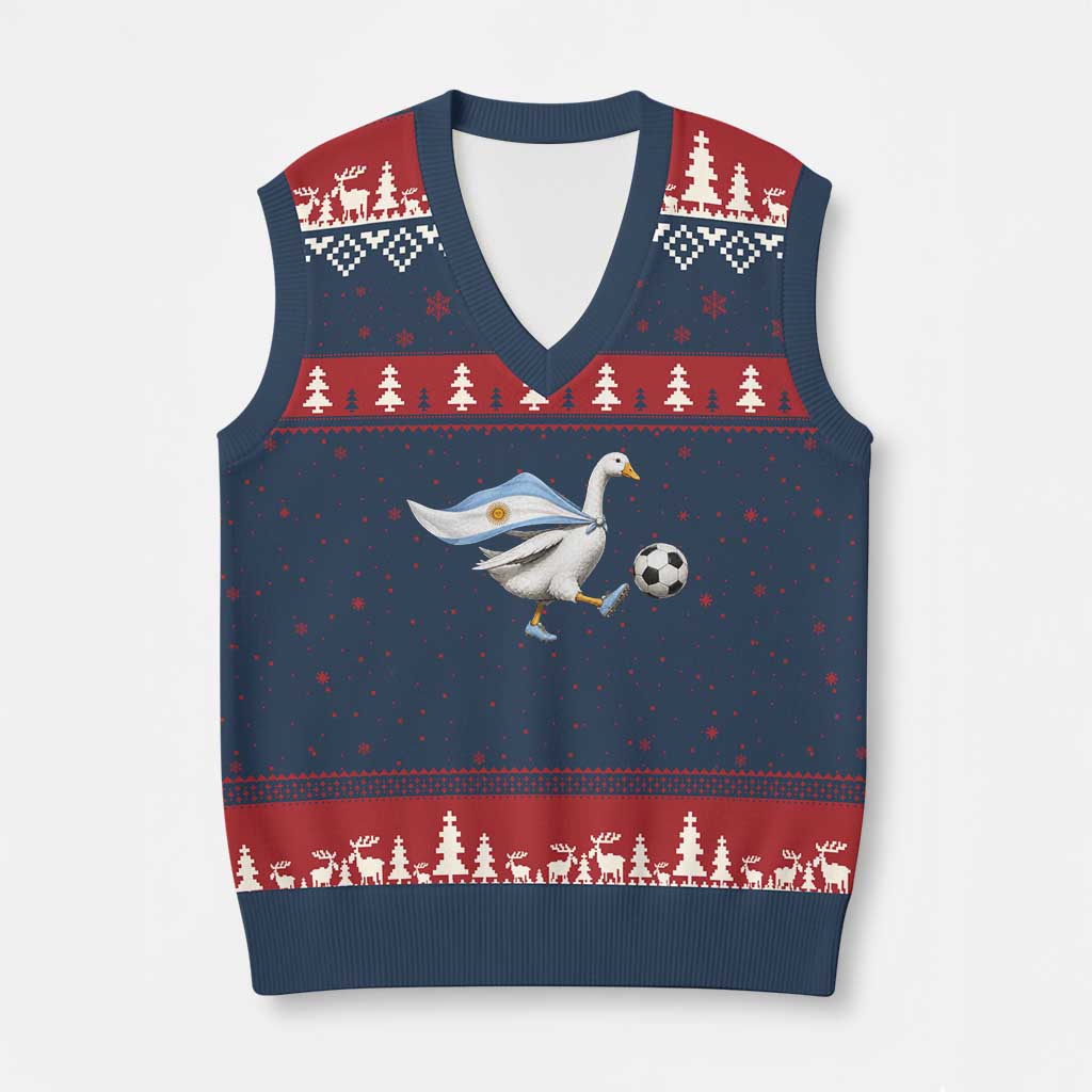 Argentina Soccer Goose V-Neck Knit Sweater Vest Argentine Flag Patriotic Football Fan Graphic