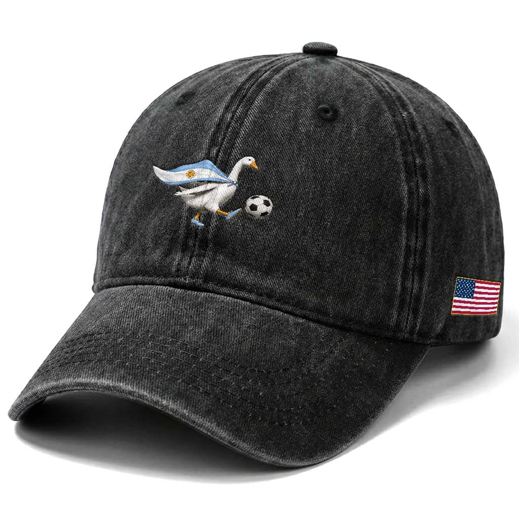 Argentina Soccer Goose Washed Cotton Baseball Cap Argentine Flag Patriotic Football Fan Graphic