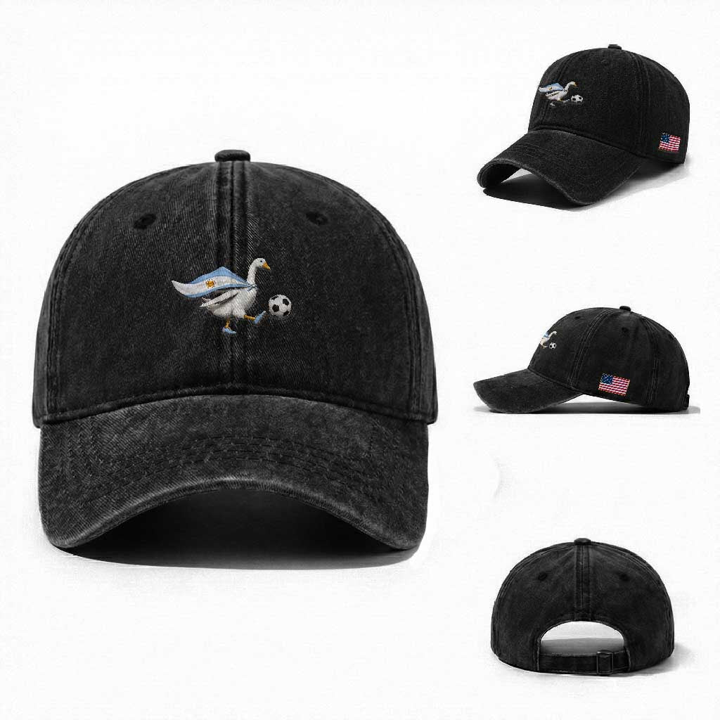 Argentina Soccer Goose Washed Cotton Baseball Cap Argentine Flag Patriotic Football Fan Graphic