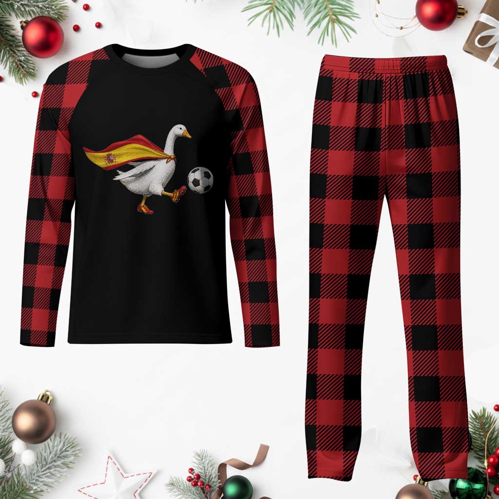 Spain Soccer Goose Plaid Pajama Set Spanish Flag Patriotic Football Fan Graphic