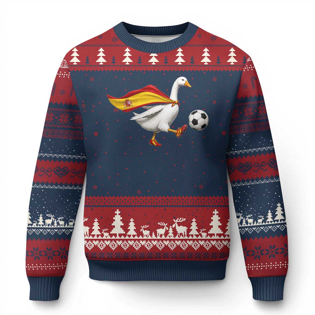 Spain Soccer Goose Ugly Christmas Sweater Spanish Flag Patriotic Football Fan Graphic