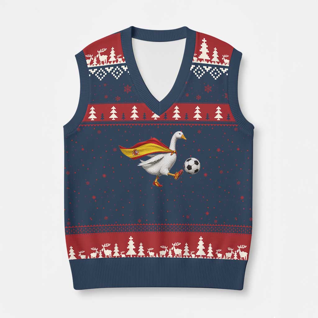 Spain Soccer Goose V-Neck Knit Sweater Vest Spanish Flag Patriotic Football Fan Graphic