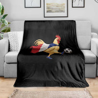 Funny France Soccer Throw Blanket Rooster Wearing French Flag Patriotic Football Fan Graphic