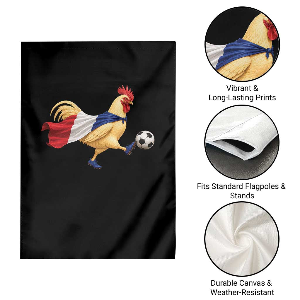 Funny France Soccer Garden Flag Rooster Wearing French Flag Patriotic Football Fan Graphic