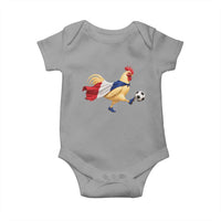 Funny France Soccer Baby Onesie Rooster Wearing French Flag Patriotic Football Fan Graphic